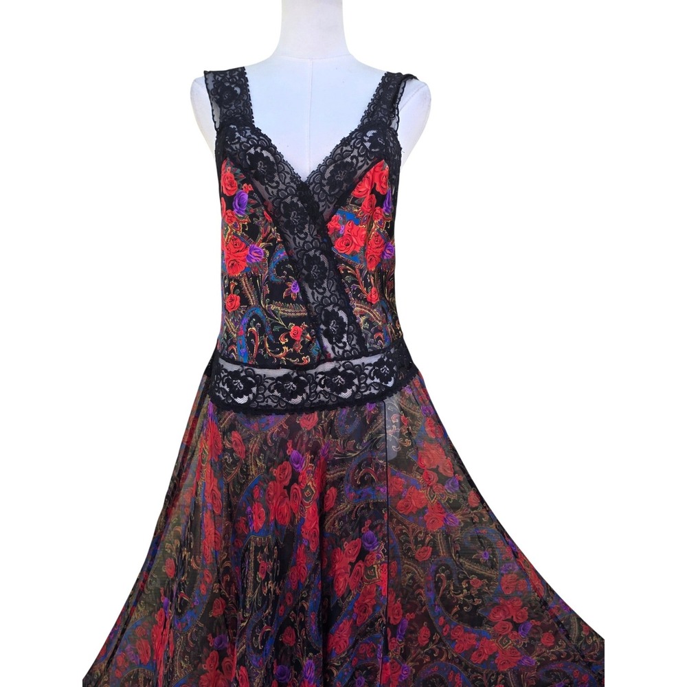 Victoria's Secret vintage 90Maxi Dress Womens M Multicolor ‎ Floral Paisley Lace - Picture 6 of 16